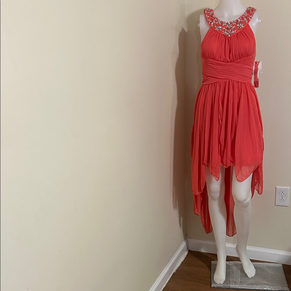 My Michelle Coral High Low Dress with Embellished Neckline - Picture 2 of 5